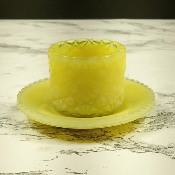 Degenhart Glass Ohio Salt Cellar Saucer Paperweight Trinket Vtg - Picture 2 of 11